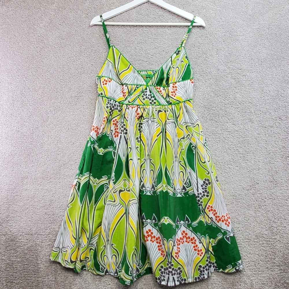 FumbLin Foe Fit & Flare Dress Womens M Multicolor Art Nouveau V‎ Neck Side Zip